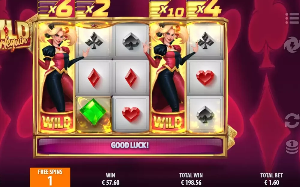 Wild Harlequin — Magic Reels feature with x6, x2, x10 and x4 multipliers during Free Spins